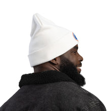 Embroidered Space Globe Knit Beanie — White Cozy Winter Hat