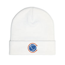Embroidered Space Globe Knit Beanie — White Cozy Winter Hat