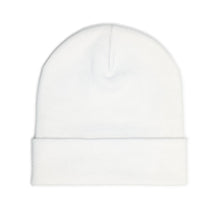 Embroidered Space Globe Knit Beanie — White Cozy Winter Hat