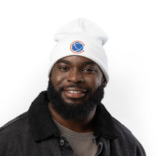 Embroidered Space Globe Knit Beanie — White Cozy Winter Hat